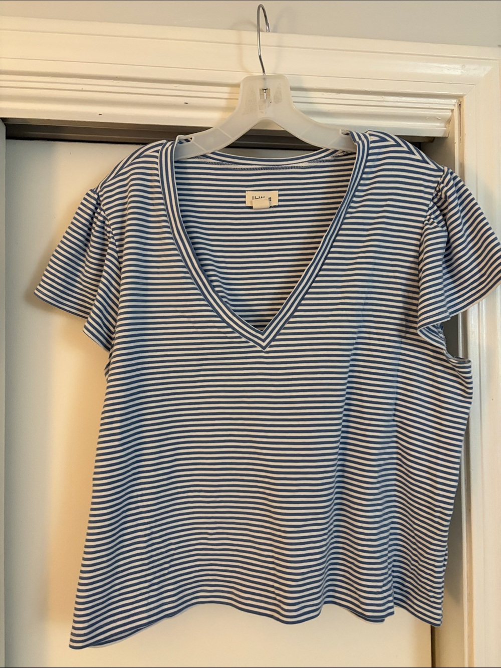 UpWest Blue & White Striped V-Neck Tee